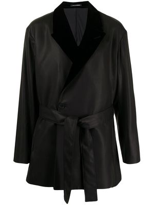 Emporio Armani tie-fastening fitted jacket - Black