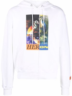 Heron Preston heron-print cotton hoodie - White