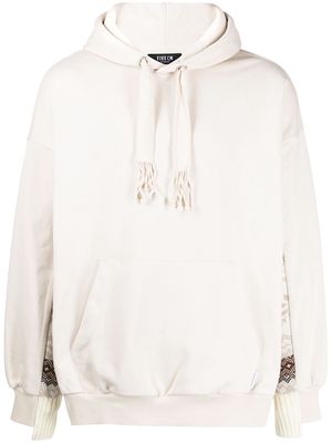 FIVE CM abstract pattern-trim long-sleeve hoodie - White