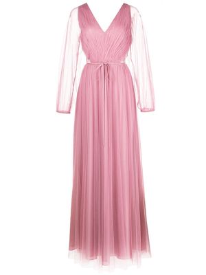 Marchesa Notte Bridesmaids puff-sleeve sheer-panel gown - Pink