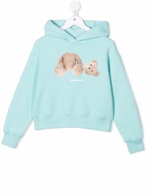 Palm Angels Kids teddy-bear print cotton hoodie - Blue