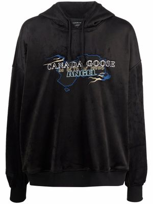 Canada Goose logo-embroidered velvet hoodie - Black