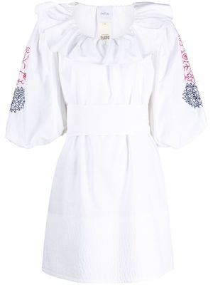 Patou embroidered puff-sleeve dress - White