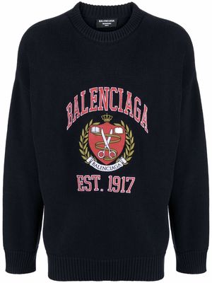 Balenciaga College logo-embroidered jumper - Blue