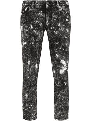Dolce & Gabbana cropped bleach-effect distressed jeans - Black