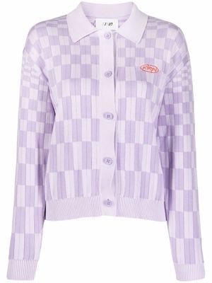 Kirin knit logo check cardigan - Purple