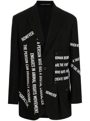 Yohji Yamamoto slogan-print wool blazer - Black
