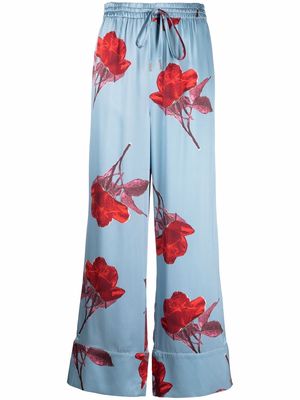L'Autre Chose floral-print silk trousers - Blue