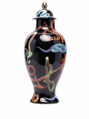 Seletti graphic snakes-print vase - Black
