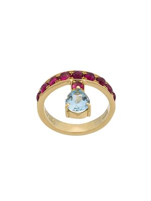 Dubini 18kt yellow gold, aquamarine and rubellite Theodora ring