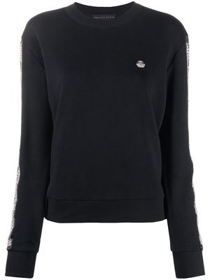 Philipp Plein rhinestone-embellished stripe sweatshirt - Black