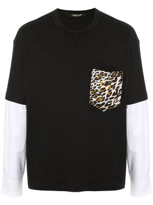 Roberto Cavalli leopard print panel T-shirt - Black