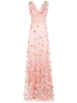 Dolce & Gabbana flower-embroidered tulle long dress - Pink