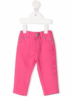Balmain Kids embroidered-logo elasticated jeans - Pink