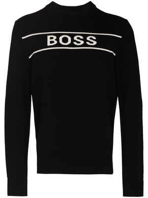 BOSS intarsia knit-logo jumper - Black