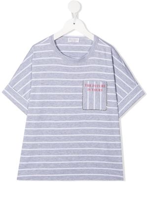 Brunello Cucinelli Kids striped cotton T-shirt - Grey