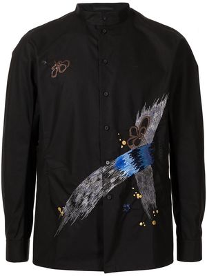SHIATZY CHEN embroidered mandarin-collar cotton shirt - Black