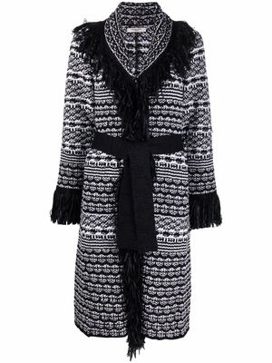 Charlott fringed intarsia-knit cardigan coat - Black