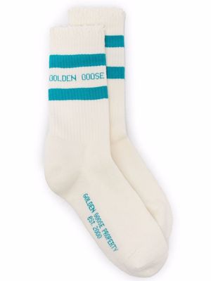 Golden Goose distressed-effect striped cotton socks - White