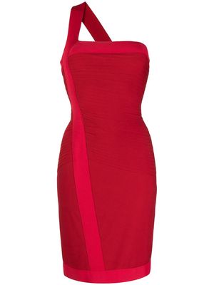 Herve L. Leroux asymmetric ruched cocktail dress - Red