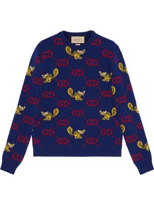 Gucci x Freya Hartas GG animal wool jumper - Blue