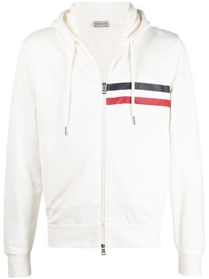 Moncler striped detail logo hoodie - White