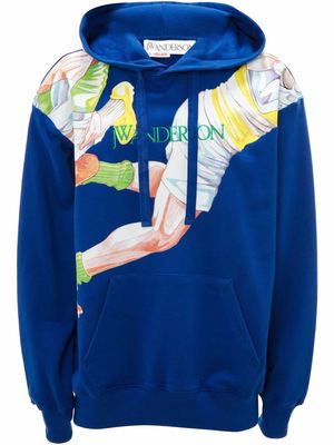 JW Anderson logo-embroidered cotton hoodie - Blue