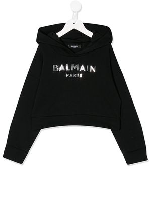 Balmain Kids long sleeve mirrored logo hoodie - Black