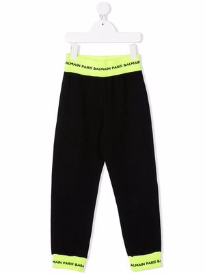 Balmain Kids TEEN logo-waist cotton leggings - Black