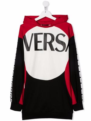 Versace Kids logo colour-block hoodie - Black