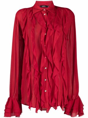 Amen ruffle front blouse - Red