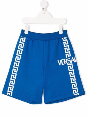 Versace Kids Greca-trim shorts - Blue