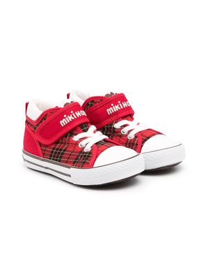 Miki House tartan-print touch-strap sneakers - Red