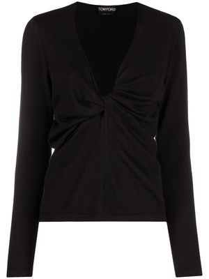 TOM FORD plunge-neck twist-detail knitted top - Black