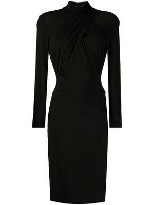 Herve L. Leroux cross-front draped pencil dress - Black