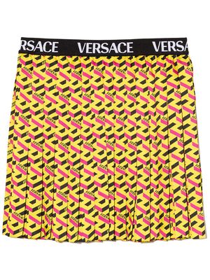 Versace Kids La Greca print pleated skirt - Yellow