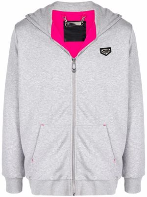 Philipp Plein logo-patch zip-up hoodie - Grey