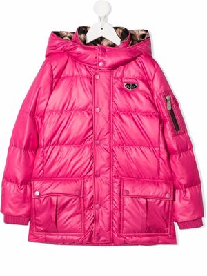 Philipp Plein Junior Satin logo-patch hooded padded jacket - Pink