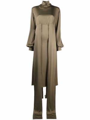Almaz midi scarf-trim silk dress - Green