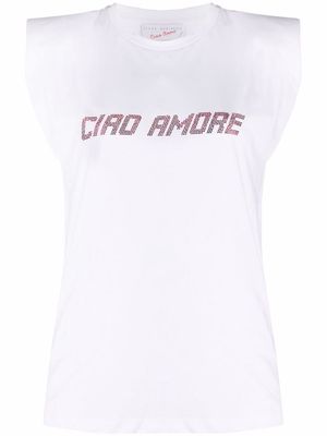 Giada Benincasa crystal-embellished padded-shoulder T-shirt - White