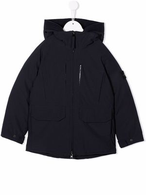 Stone Island Junior compass-patch hooded down jacket - Blue