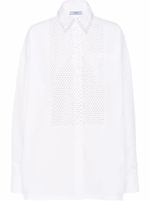 Prada rhinestone-studded cotton poplin shirt - White