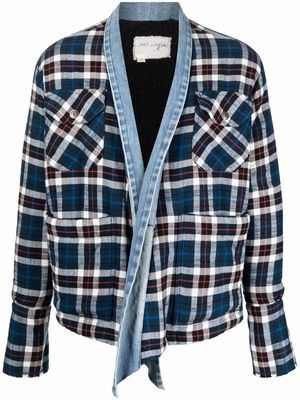 Greg Lauren plaid check pattern flannel jacket - Blue