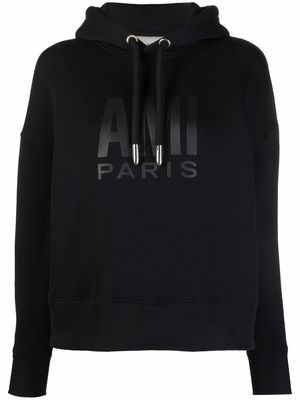 AMI Paris logo-print drawstring hoodie - Black