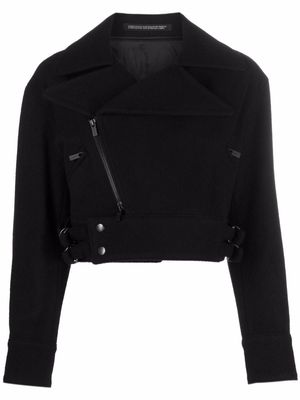 Yohji Yamamoto cropped wool-blend biker jacket - Black