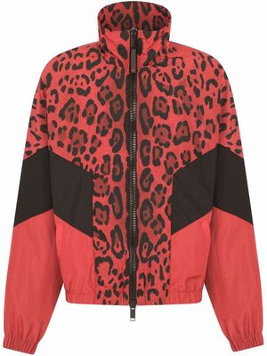 Dolce & Gabbana leopard-print panelled zip jacket - Red
