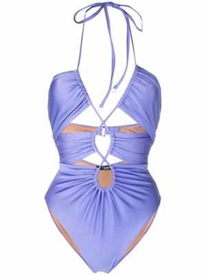Noire Swimwear gathered cut-out swimsuit - Purple
