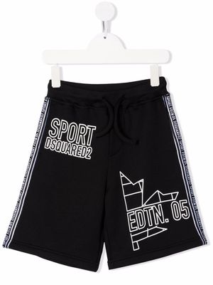 Dsquared2 Kids slogan-print drawstring track shorts - Black