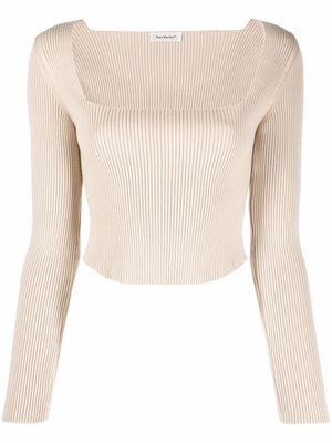 There Was One square-neck ribbed-knit long-sleeve top - Neutrals