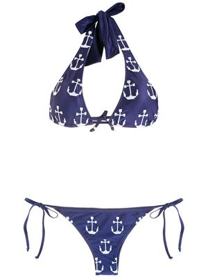 Amir Slama tie-fastening printed bikini set - Blue